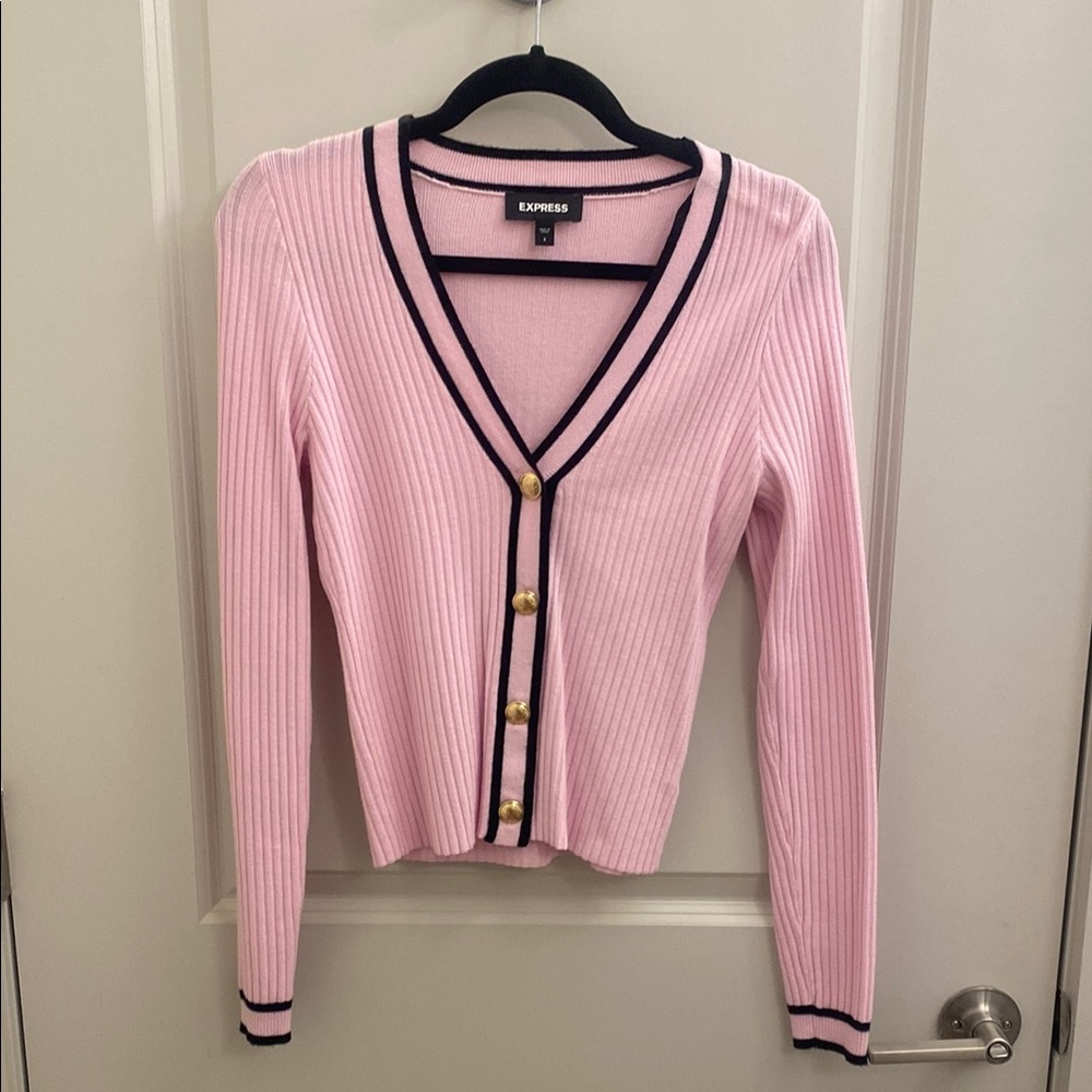Express Pink Cardigan with Contrasting Trim